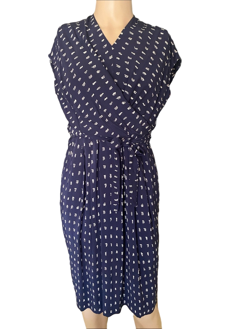 MM Lafleur Navy Midi Wrap Dress with White Dot Print